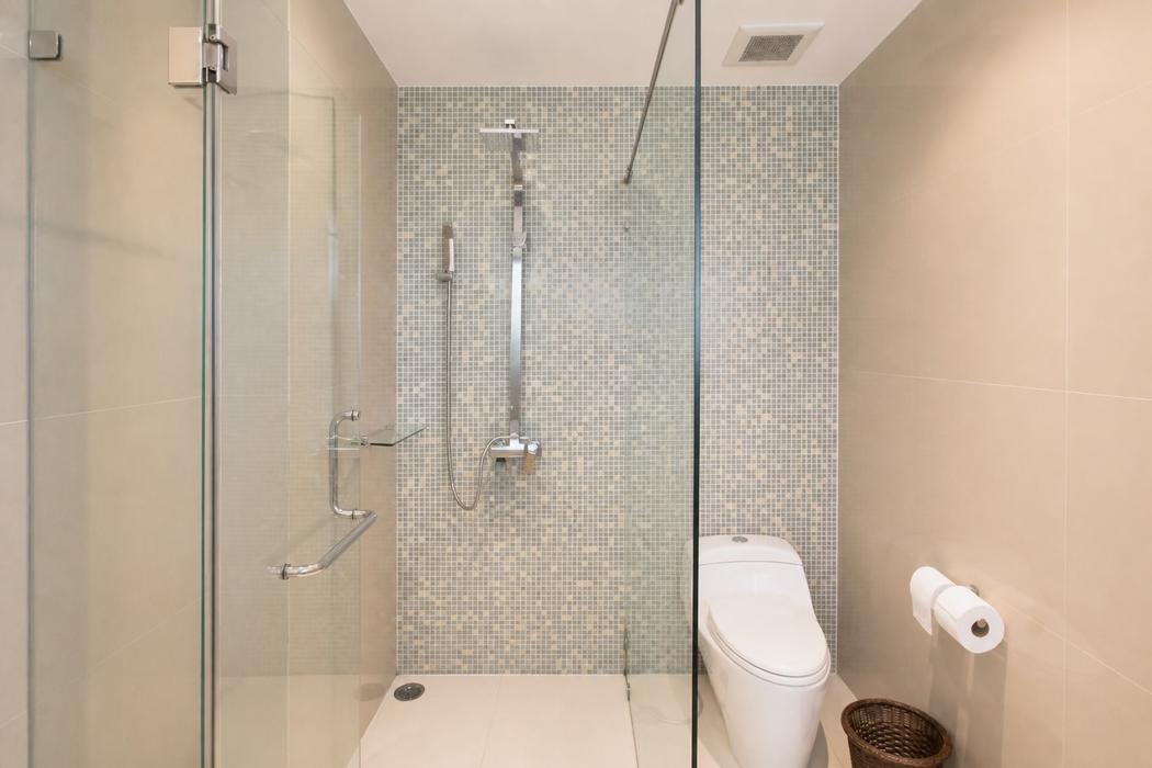 Upstairs: walk in shower in the master bathroom