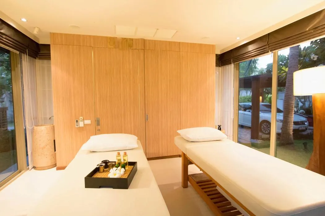 Treatment beds facing the garden in the Spa Pavilion