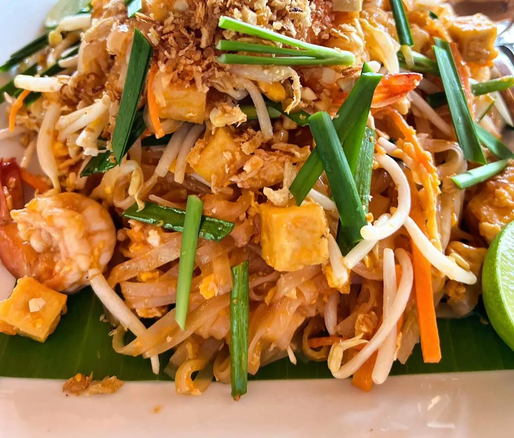 Pad Thai with shrimp cooked by the villa staff