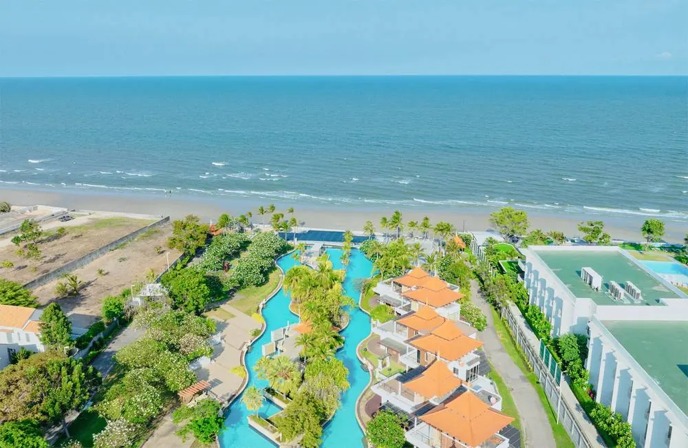 The lagoon pools winding through the estate down to the beach