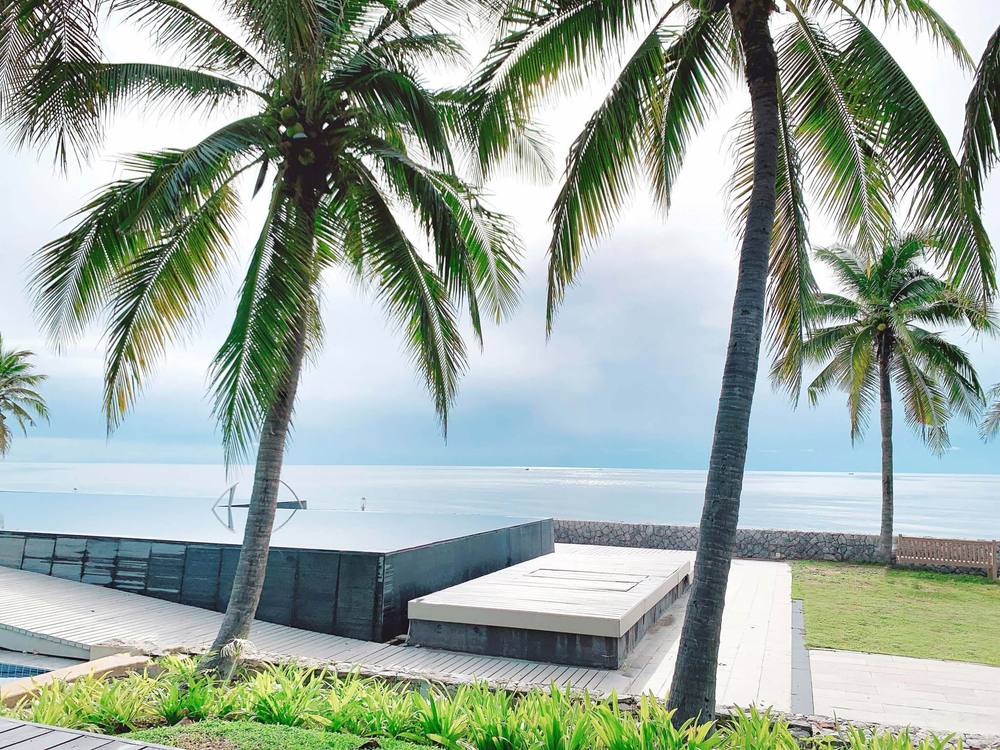 The beachfront infinity pool at the edge of the sand