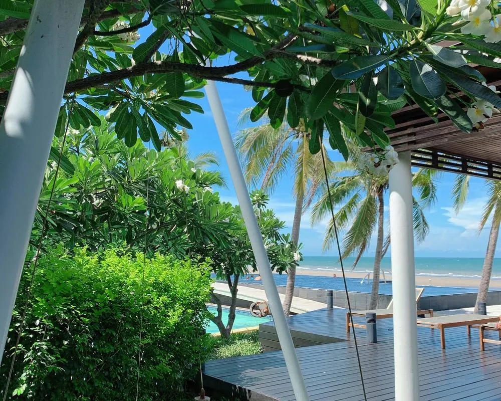 The private terrace in front of the Beachfront Pavilion