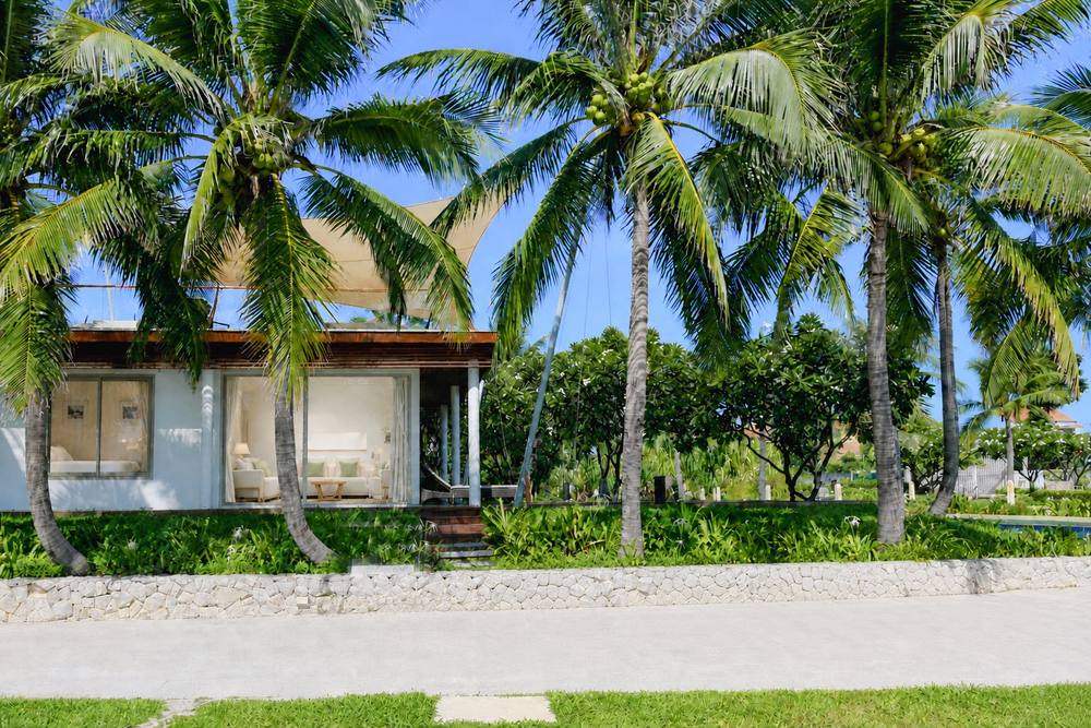 The planted walkway leading to the Beachfront Pavilion