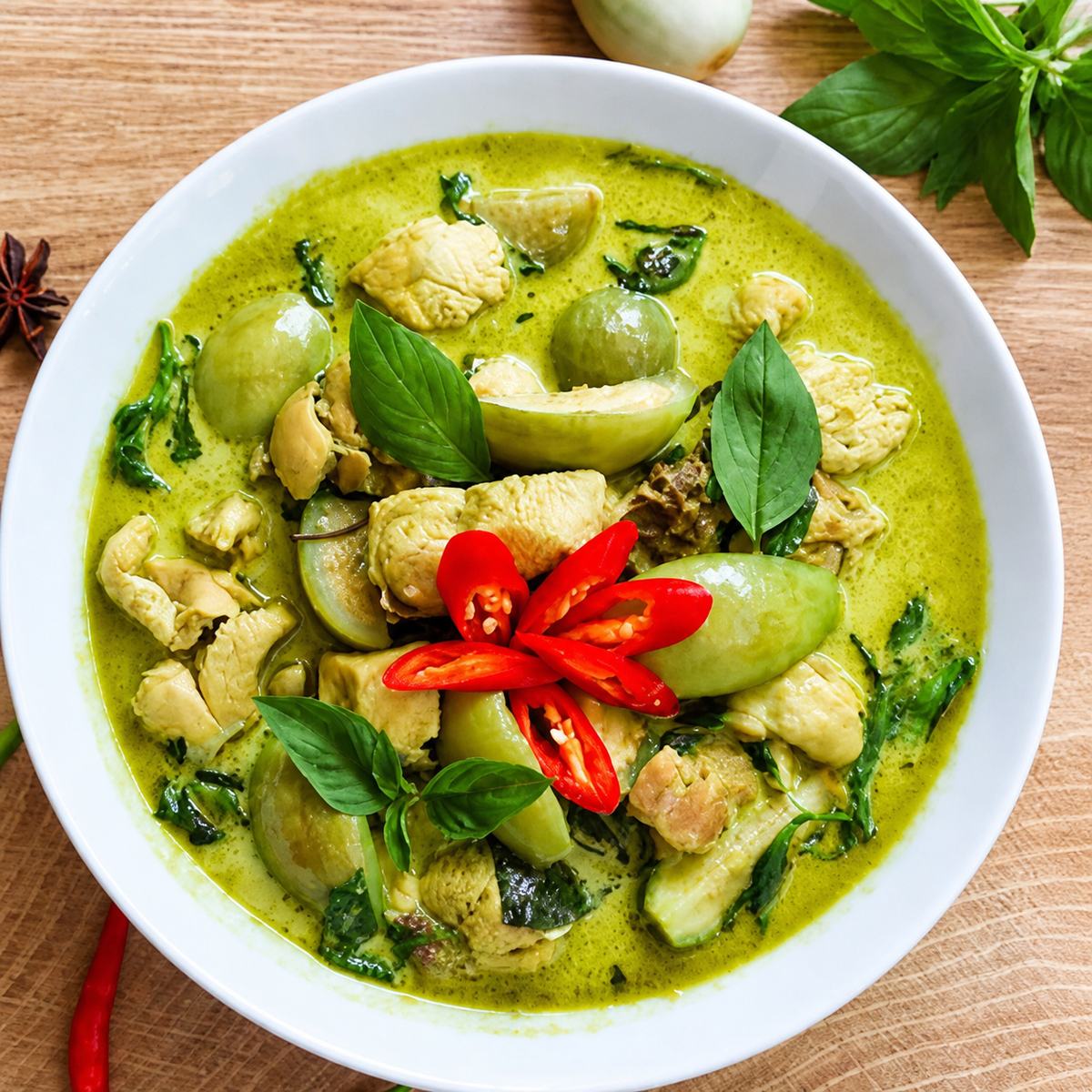 Green curry with chicken and Thai eggplant