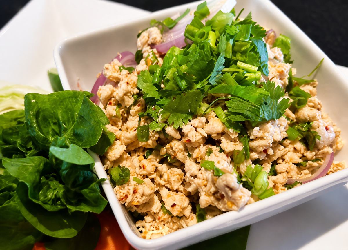 Laab kai, minced chicken salad with herbs