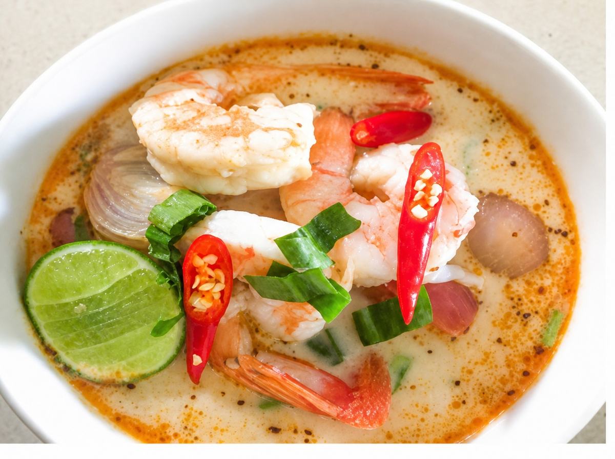 Tom yum goong, spicy prawn soup